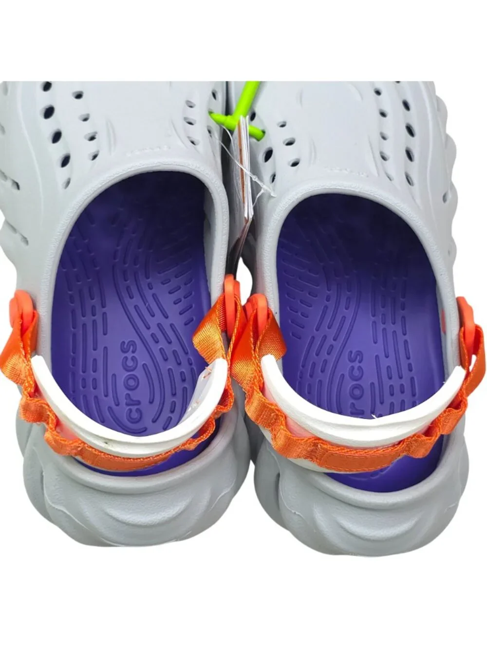 Crocs Echo Clogs Men 5 Women 7 Light Grey Purple W/ Orange Straps